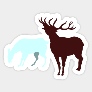 Red Deer Roaring Silhouette Retro Sticker